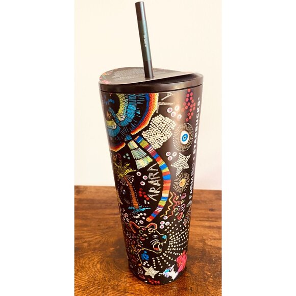 Starbucks Farm Rio Black Graphic Borogodo Rainbow Print 24 Oz Stainless Tumbler - Picture 3 of 11